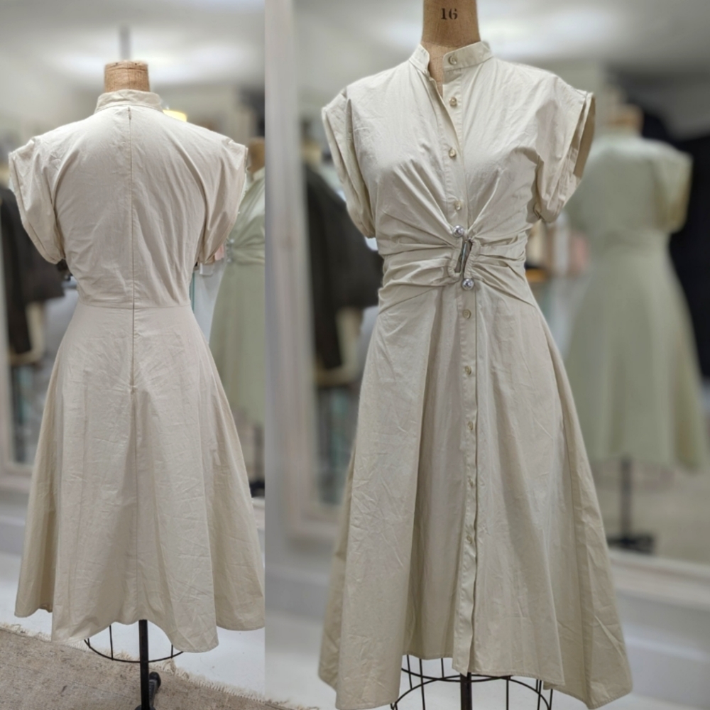 Cinched Cotton Midi Dress, sleeveless - Picture 3 of 9